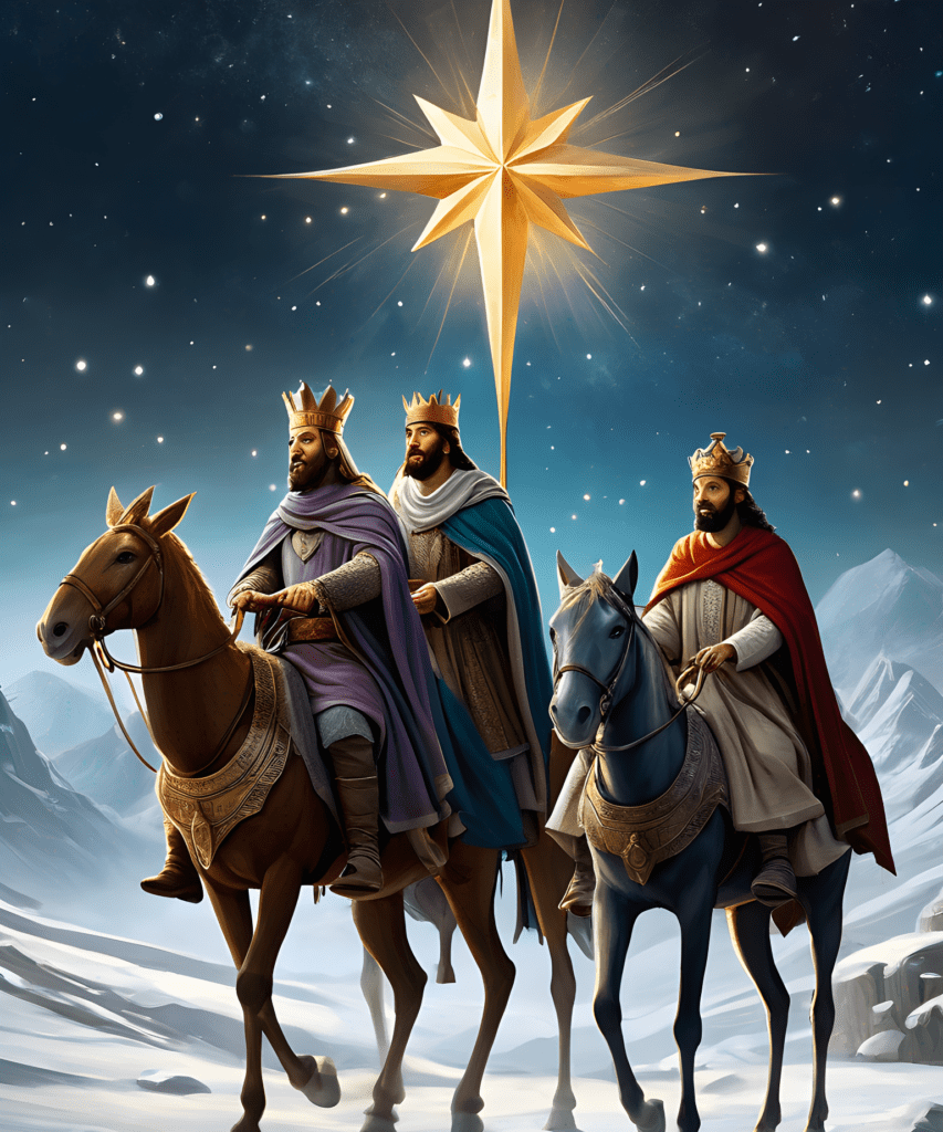 (AI) Created picture of the Three Kings searching for the Infant Jesus 